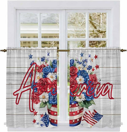 Independence Day Kitchen Curtains 45 Inch Long 2 Panel Set, Rod Pocket Window - Image 2