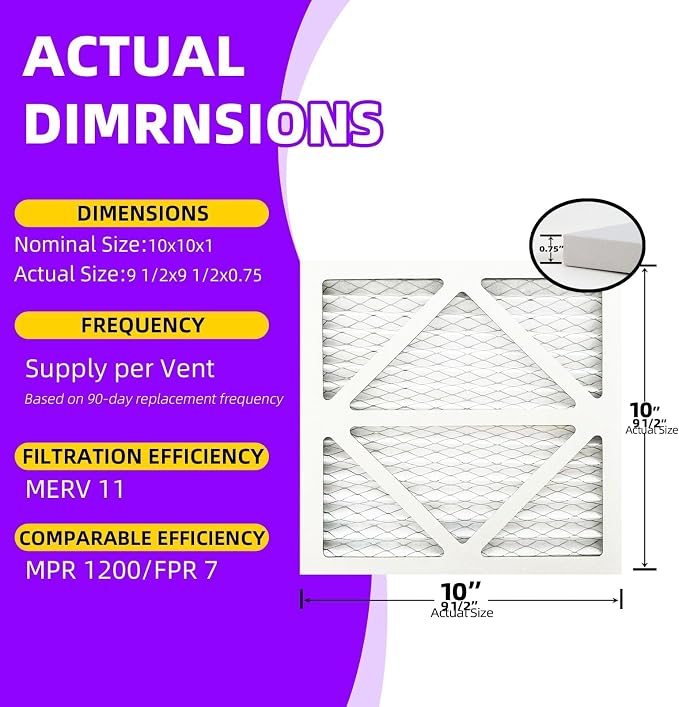 10x10x1 MERV 11 Pleated Air Filter MPR 1000-1200 & FPR 7, Furnace Air Filters - Image 3
