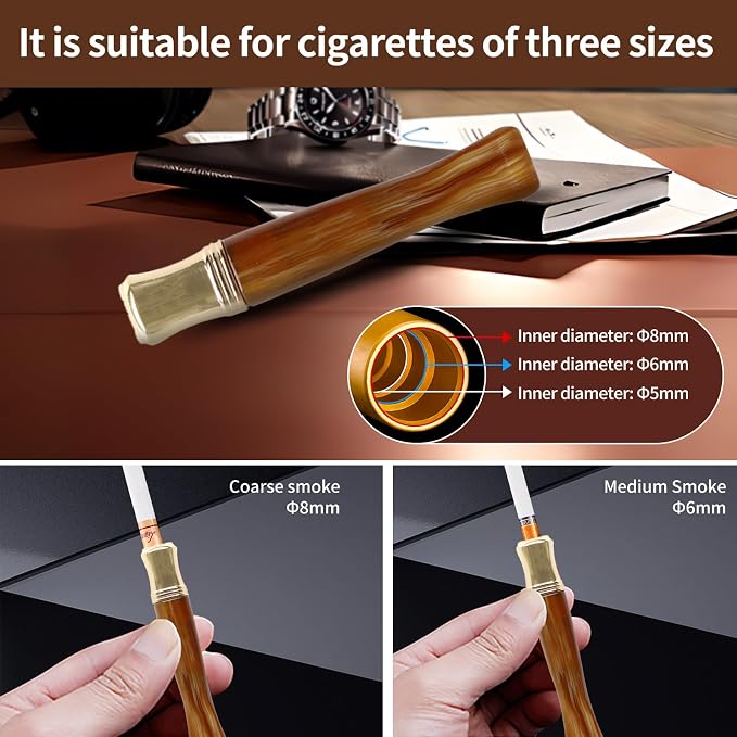 Cigarette Filters Brown Cow Horn Pattern Reusable Clean Tar Tobacco Filter - Image 3