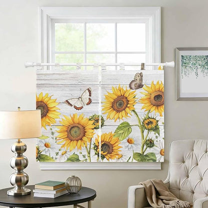 Yellow Sunflowers Bedroom Curtains 63 Inch Length, Window Curtains Tab Top - Image 2