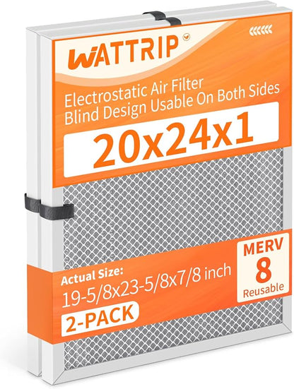 2-Pack 20x24x1 MERV 8 Reusable & Washable Electrostatic Air Filters by BreatheSmartLiveClean