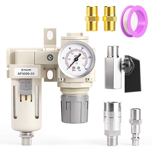 TAILONZ PNEUMATIC 3/8 Inch NPT 2 in 1 Air Filter Pressure Regulator Combo by TAILONZPNEUMATIC