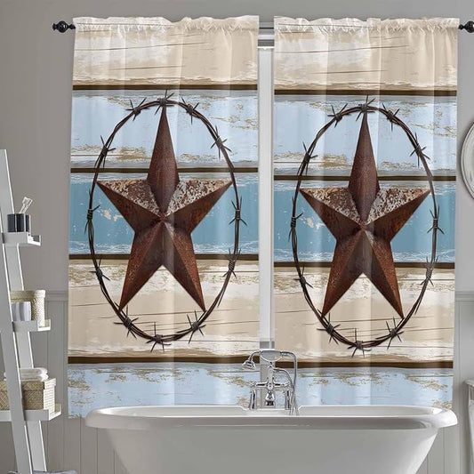 Vintage Western Star on Wood Grain Window Valance Curtains, Retro Wooden by IDOWMAT