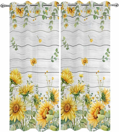 Sunflowers Outdoor Curtains for Patio Summer Floral Eucalyptus Leaf Wood Plank - Image 9