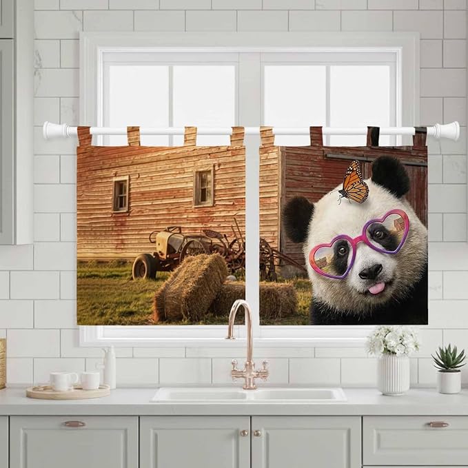 Farm Panda Kitchen Curtains 24 Inch Length, Small Window Curtains Tab Top - Image 3