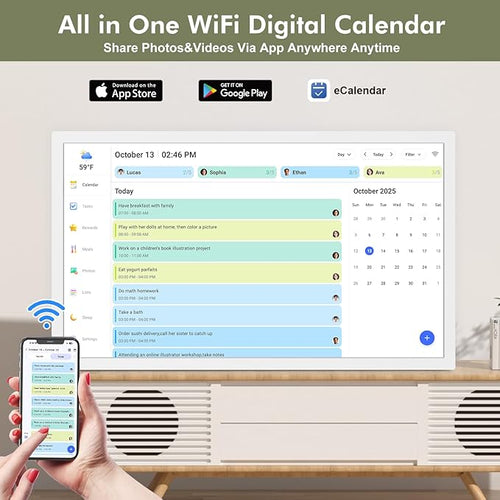 27" Smart Digital Calendar for-Family-Business-Schedules - 1920 x 1080 IPS Full HD Touch Screen Wall Mounted Electronic Calendar, Auto-Sync Google iCloud Outlook Calendars, Christmas Gift for Mom Dad