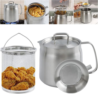 50oz 304 Stainless Steel Oil Filter Pot, Heavy Duty Bacon Grease Container & by KAYCROWN