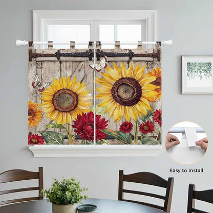 Sunflowers Kitchen Curtains 45 Inch Length, Short Cafe Window Curtains Tab Top - Image 4