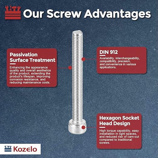 Kozelo 20pcs Socket Head Cap Screws - [M5-0.8 x 45mm] 304 Stainless Steel Allen Socket Drive for Electrical Motor 3D Printing Fan Engine Replacement Use, Silver
