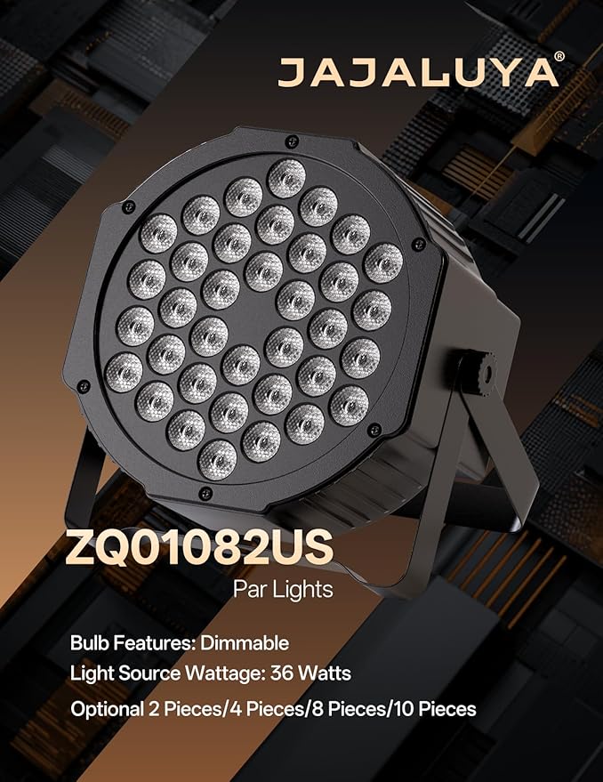JAJALUYA LED Par Lights 36 LED Stage Lights 7 Modes RGB DJ Lights with Sound Activated Remote and DMX Control DJ Uplighting for Birthday Party Events Wedding Christmas Stage Lighting (4 Packs)