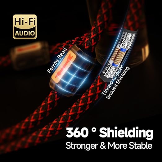 TODN HiFi 4-Core-OFC RCA Cables for Audiophile 2 RCA Male to Male Car Stereo Audio Cable with Shielding for Amps/Phono/Subwoofers (4.9ft/1.5m, 1 Pair)