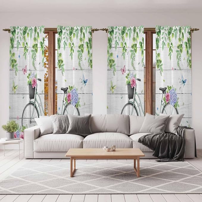 Spring Kitchen Curtains, Bicycles Botanical Rose Leaves Butterfly Wood Grain - Image 7
