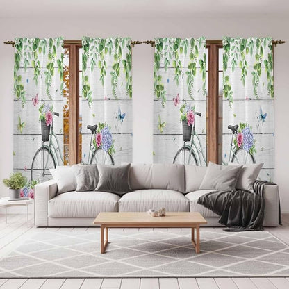 Spring Kitchen Curtains, Bicycles Botanical Rose Leaves Butterfly Wood Grain - Image 7