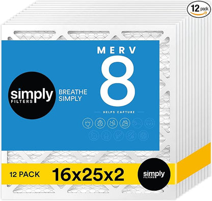 Simply 16x25x2 Air Filter, MERV 8, 12 Pack, Furnace Air Filter by SimplyFilters