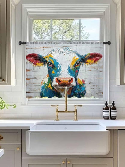 Sheer Curtains 45 Inch Length, Rustic Cow Semi Sheer Curtains Light Filtering - Image 3