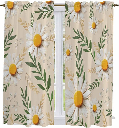 Spring Daisy Kitchen Curtains, Country Watercolor Flower Leaf Plant Light by Unknown