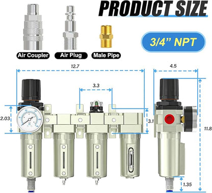 3/4" NPT Heavy Duty Industrial Grade 4 Stage Air Drying System, Auto Drain - Image 2