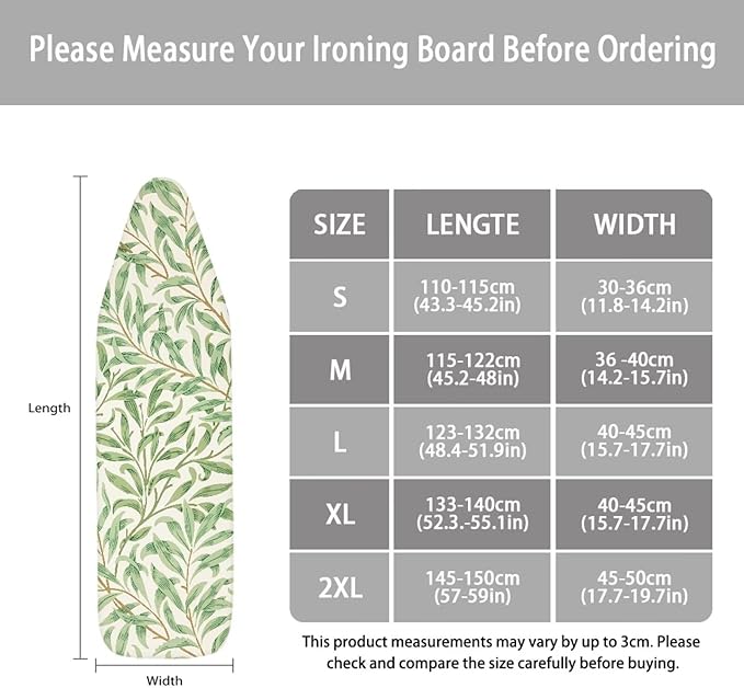 ZCFYGDX Ironing Board Cover Decor 15x54 Inch, Iron Board Cover with Nose Pocket, Nylon Buckle Fastening Stain Resistant Scorch Resistant,Protection Covers with Elastic Edge Fresh Green Leaf Print