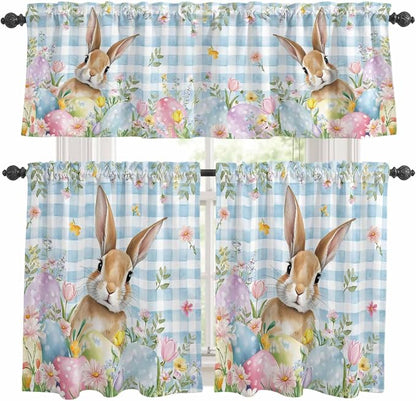 Kitchen Curtains Tiers and Valance Set of 3, Easter Light Filtering Window by Anzona