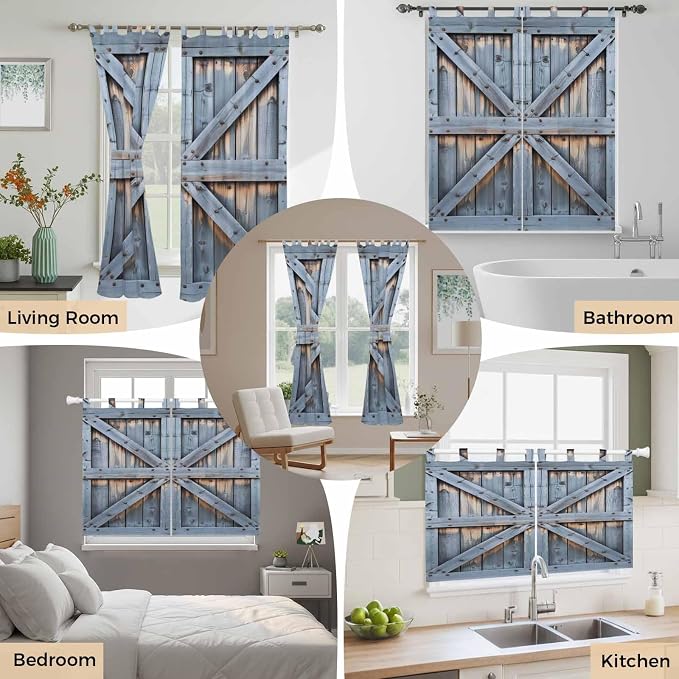 Farmhouse Wood Grain Kitchen Curtains 36 Inch Length, Small Window Curtains Tab - Image 7