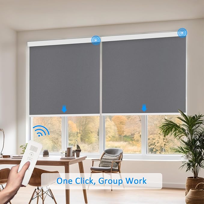 COOLWINDS Motorized Blinds with Remote Cordless Automatic Motorized Shades Custom Blinds for Windows Smart Curtains Compatible with Alexa Google Home(Blackout Thunder Grey,W70 x H72in)