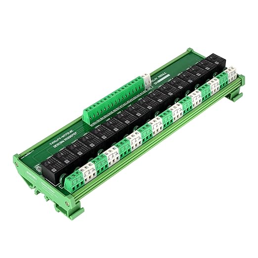 GUETNEU Relay Board, 16 Channel 1 SPDT DIN Rail Mount 24V DC/AC Relay, Interface Board