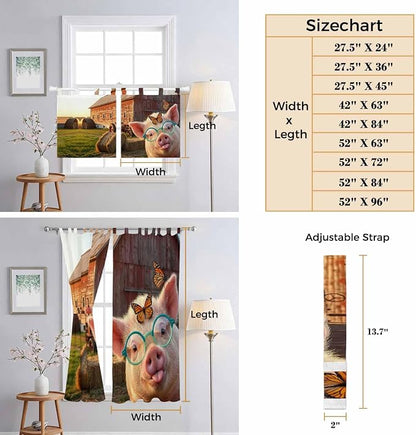 Farm Pig Kitchen Curtains 45 Inch Length, Short Cafe Window Curtains Tab Top - Image 8
