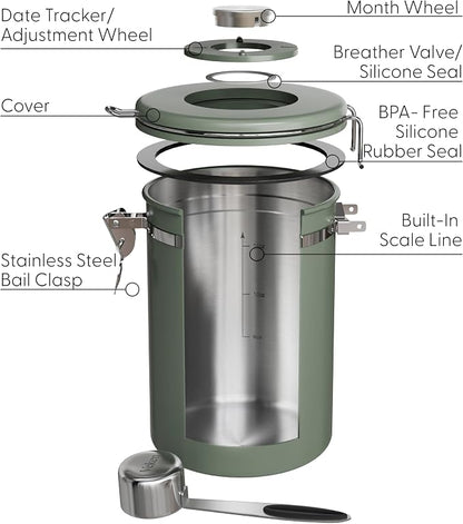 Veken Coffee Canister with Window, Airtight Stainless Steel Kitchen Food - Image 6