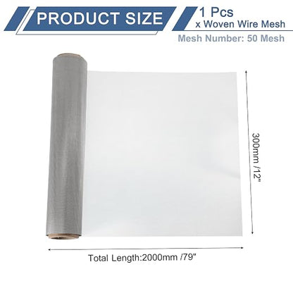 uxcell 50 Mesh 79" x 12" Woven Wire Mesh, 304 Stainless Steel Air Vent Filter - Image 2