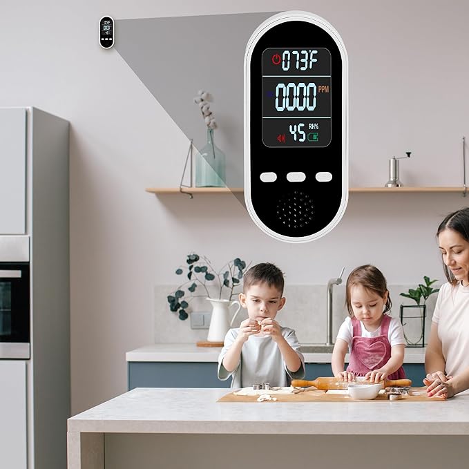 Vzmcov Portable Carbon Monoxide Detector Mini air Quality Monitor with Lanyard Alarm, CO Gas/Humidity Sensor/Indoor/Outdoor Thermometer, Battery Powered LED Screen
