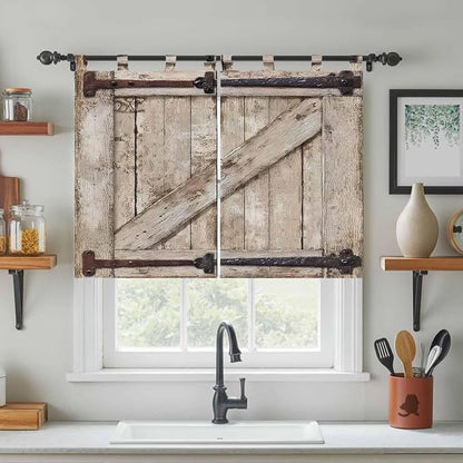 Farmhouse Wood Grain Kitchen Curtains 45 Inch Length, Short Cafe Window - Image 3