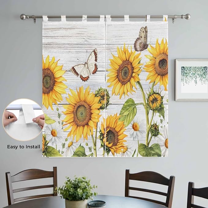 Yellow Sunflowers Bathroom Curtains 63 Inch Length, Window Curtains Tab Top - Image 4