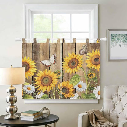 Farmhouse Sunflowers Bedroom Curtains 63 Inch Length, Window Curtains Tab Top - Image 2