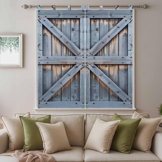 Farmhouse Wood Grain Bedroom Curtains 72 Inch Length, Window Curtains Tab Top - Image 9
