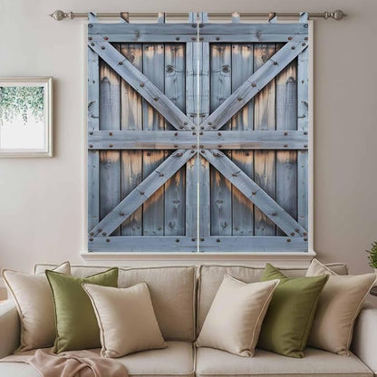 Farmhouse Wood Grain Bathroom Curtains 63 Inch Length, Window Curtains Tab Top - Image 9