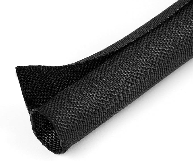 HOLED 1-3/16 inch Split Braided Cable Management Sleeve for USB Cable Power Cord Audio Video Cable, Wire Loom Cord Protector from Cat Dog Chewing (Black, 10FT)