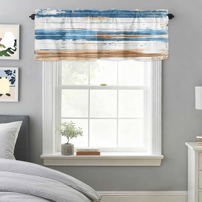 Vintage Blue Valances for Windows, 1 Panel - Image 3