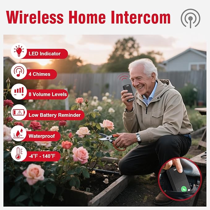 CallToU Caregiver Pager Alert Button Intercoms Wireless for Home for Seniors/Caregivers/Elderly/Patient/Pregnant/Home/Office 500FT Long Range, No Monthly Fee, Waterproof, Easy Install