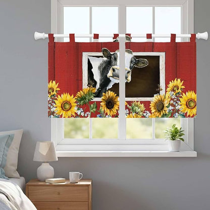 Cows Sunflowers Kitchen Curtains 36 Inch Length, Small Window Curtains Tab Top - Image 9
