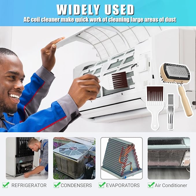 3 Pcs HVAC Coil Cleaning Brush & Fin Straightener Kit, Metal AC Fin Comb - Image 6