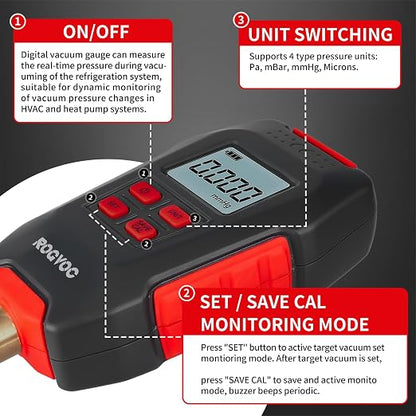 Digital Vacuum Gauge, HVAC Micron Vacuum Gauge Tester - Image 3