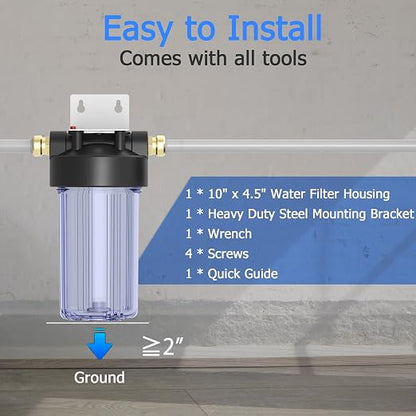WHT10 Whole House Water Filter Housing, Fit 10"x4.5" Sediment etc Filters - Image 4