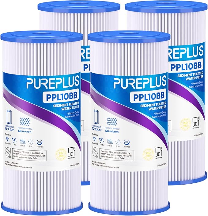 PUREPLUS 50 Micron 10" x 4.5" Extra Coarse Pleated Sediment Filter by PUREPLUS
