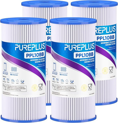 PUREPLUS 50 Micron 10" x 4.5" Extra Coarse Pleated Sediment Filter by PUREPLUS
