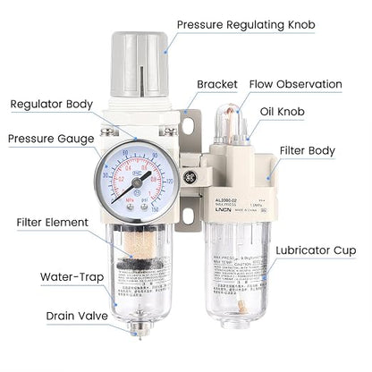 1/4 Inch NPT Compressed Air Filter Air Pressure Regulator Water-Oil Separator - Image 2
