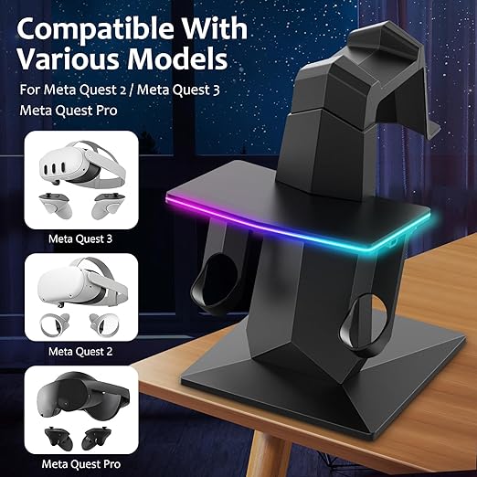 Bioherm Charging Dock Compatible with Meta Quest 2/ Quest 3/Quest 3S/Quest Pro，RGB Charging Vertical Stand，Accessories with Brightness Adjustment and 14 Light Effects Adjustment, Type-C Charging Port