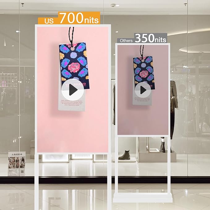 Canlarriz Digital Signage Kiosk 55 inch Digital Menu Board for Restaurants and Stores Advertising Screen 4K UHD 700 nits Ultra-High Brightness Poster Display Free Web Content Editor Android 4GB+64GB
