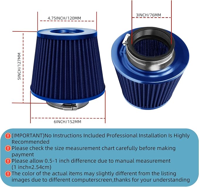 Universal Clamp-On Air Intake Filter, High Performance, Washable Filter - Image 2
