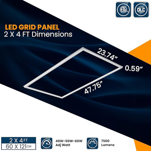 2x4 LED Flat Panel light, Edge-lit Frame Selectable 40W/50W/60W & CCT 3K/3500K/4K/5K/6500K, 7500LM, LED 2x4 Ceiling Light, 0-10V Dimmable Drop Ceiling Light Fixture, Led Flat Panel (4Pack)