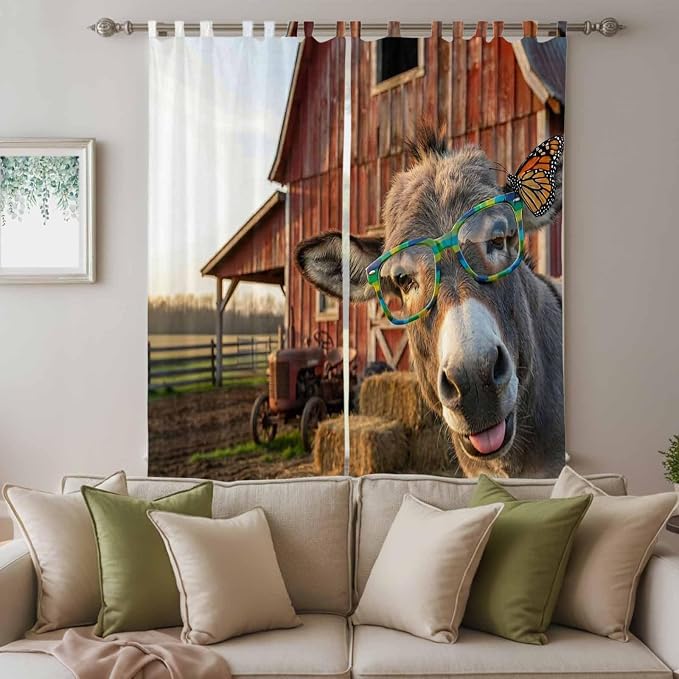 Farm Donkeys Living Room Curtains 84 Inch Length, Window Curtains Tab Top - Image 3